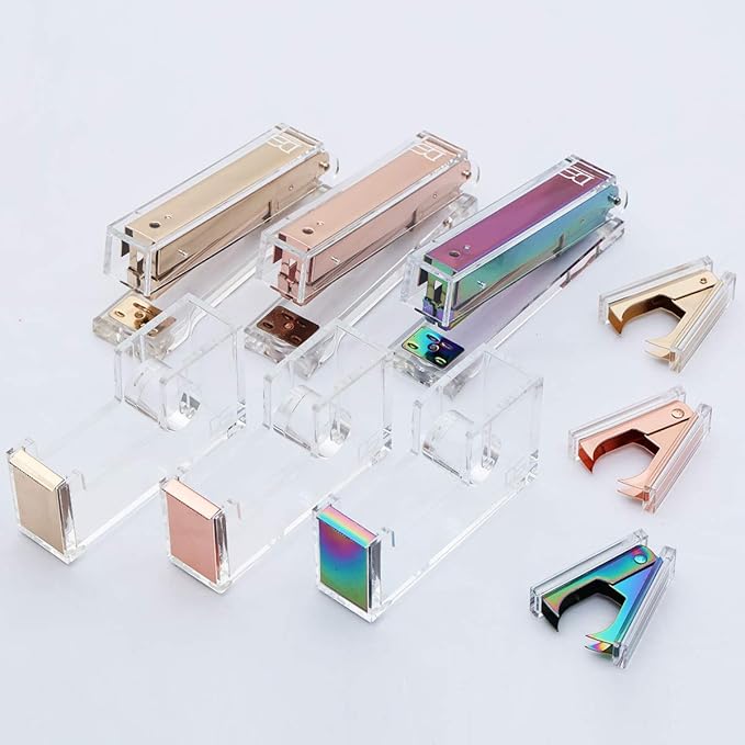 Clear Gold Toned Acrylic Stapler by DS DRAYMOND STORY - Fits Standard Staples (24/6 or 26/6) - Graduation Gifts Gold