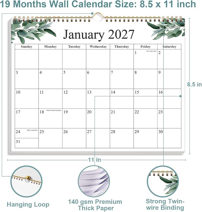 2026-2027 Wall Calendar - Calendar 2026-2027 from June 2026 - December 2027, 19 Months Calendar with Premium Paper, 8.5" x 11", Nature