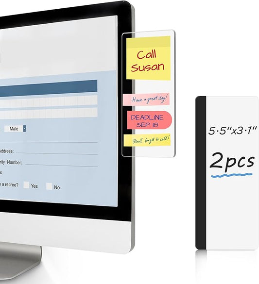 DOLLAR BOSS 5.5" x 3.1" Monitor Memo Board, 2 Pcs Clear Acrylic Office Desk Accessories Computer Screen Side Note Holder Transparent Message Board for Sticky Notes Reminders & Memos, Fits PC & Laptop