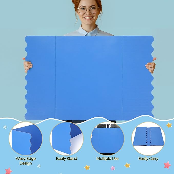 Mooliwe 4 Pack 21" x 14" Trifold Poster Board Tri Fold Poster Boards Foldable Corrugated Business Presentation Display Paper Boards for Science Fair Events, School Projects, Exhibitions(Blue Tones)