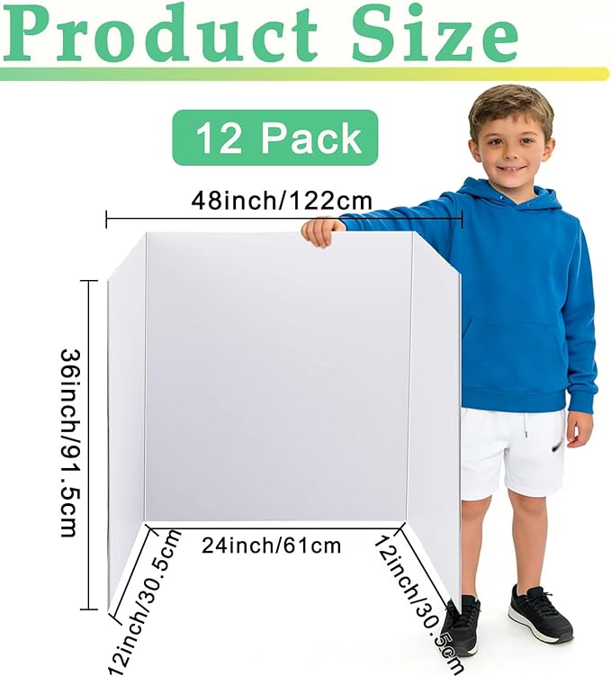 LonlyEagle 36” x 48” Trifold Poster Board，White Corrugated Project Boards for Presentations, Science Fair, School Projects, Event Displays and Trifold Picture Board，12 Pack