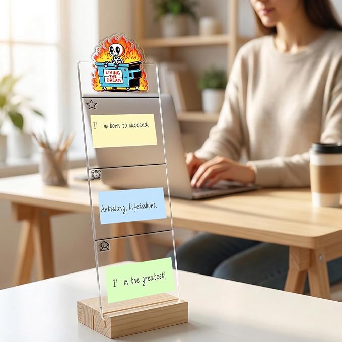 Monitor Memo Board Computer Monitor Memo Board Sticky Note Organizer Dumpster Fire Desk Accessories Acrylic Desk Accessories Removable Wooden Base Set Sticky Notes 100 Sheets 11.8×3.1 inches