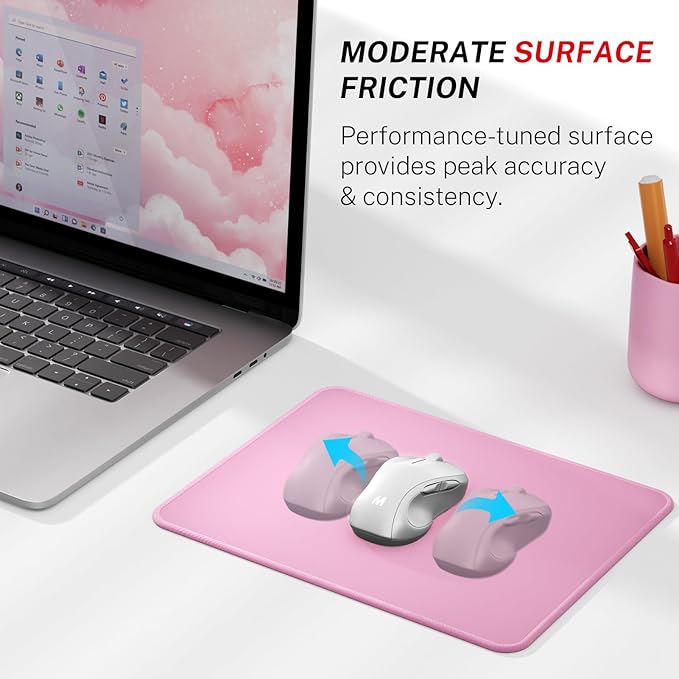 MROCO Essential Office & Gaming Mouse Pad, 8.5 x 11 Inch, Pale Pink | Anti-Fray Stitched Edges, Functional Pattern Design, Non-Slip Rubber Base, Water and Stain Resistance