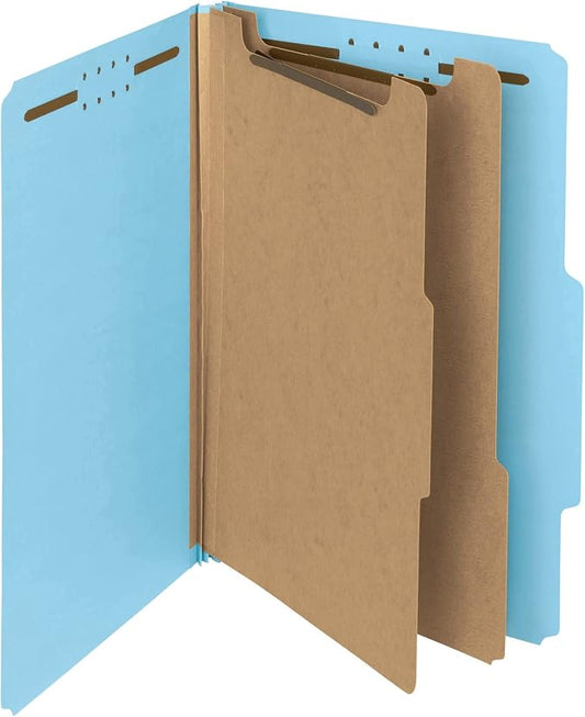 Smead 100% Recycled Pressboard Classification File Folder, 2 Dividers, 2" Expansion, Legal Size, Blue, 10 per Box (19021)