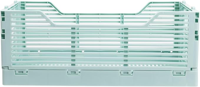 CTG Truu Design Folding Plastic Crates, 30.5 x 20.3 x 11.4cm, Seafoam, 1Pack, Stackable Collapsible Storage Baskets Organizer for Home Office and Outdoor