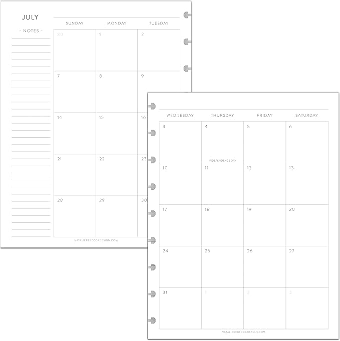 BetterNote July 2026 - June 2027 Academic Monthly Calendar Refill for Discbound Notebook, School Dates, Fits Levenger Circa, Big Happy Planner, Arc, TUL, Disc Refill (9-Disc, 7"x9.25", Classic)