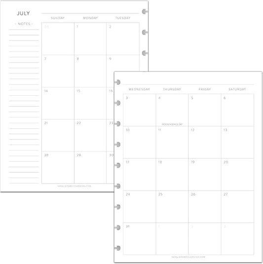 BetterNote July 2026 - June 2027 Academic Monthly Calendar Refill for Discbound Notebook, School Dates, Fits Levenger Circa, Big Happy Planner, Arc, TUL, Disc Refill (9-Disc, 7"x9.25", Classic)