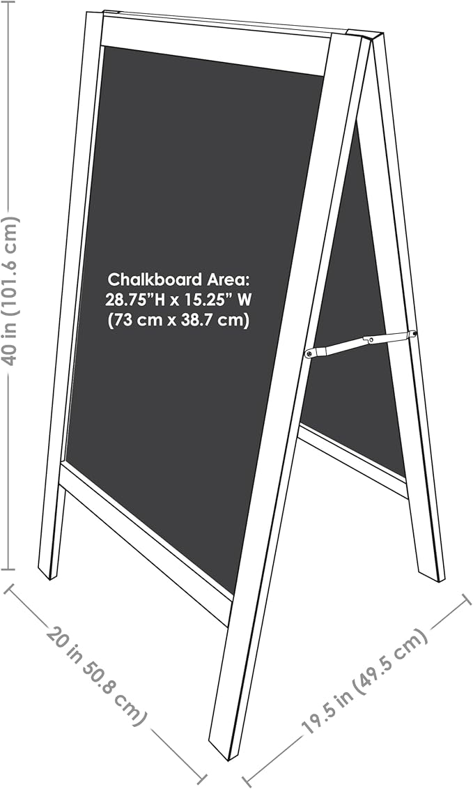 Sunnydaze Magnetic A-Frame Chalkboard Sign - Chalk Sandwich Board Sidewalk Sign - 40" x 20" - Black