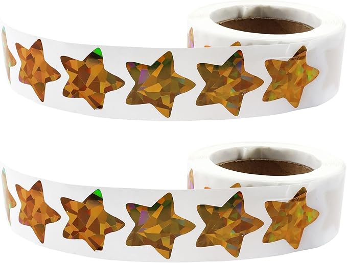 2 Roll 1 Inch Gold Foil Star Stickers, Glitter Metallic Self Adhesive Star Labels for DIY Crafts Classroom Student Planner Teachers Supplies (500 Pcs Per Roll)