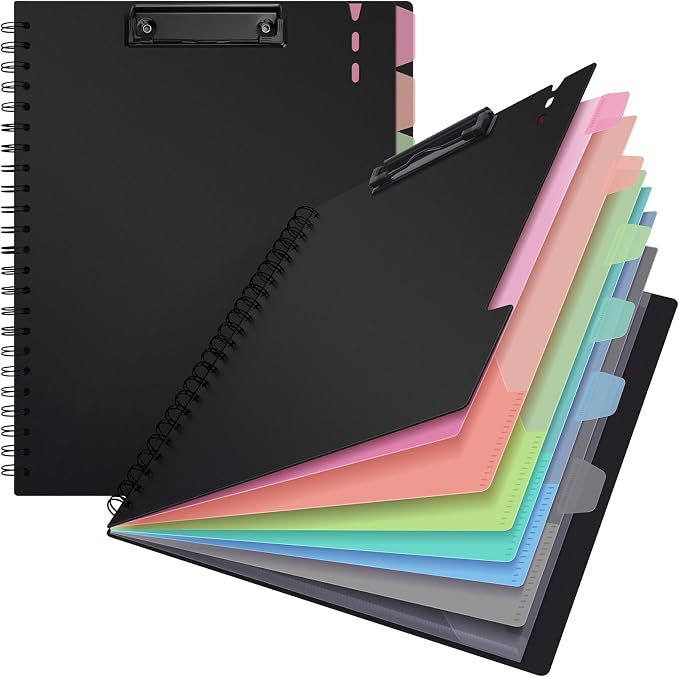 Uquelic Clipboard with Folder Organizer, 12 Pockets Project Organizer - Refillable Lined Notepad (11" x 8.5"), Hardcover Project Organizer with Stay-Put Tabs (Macaron 1 Pack)