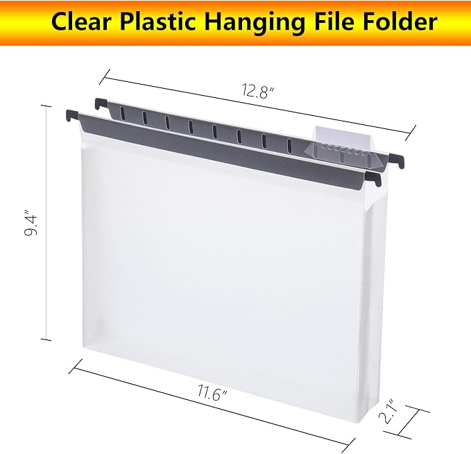 Large Capacity Plastic Hanging Folder, 20 Pack Reinforced Extended Hanging Folder Letter Size, Heavy 2-inch Expansion, Office Hanging Folder Organizer, White Transparent