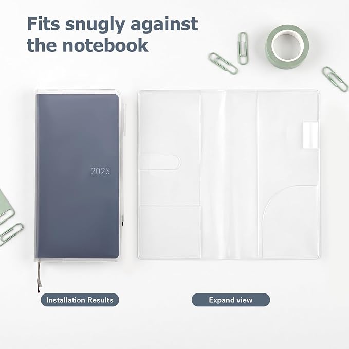 2 Pack Frosted Clear Cover for Hobonichi Weeks Planner, Matte PVC Weeks Planner Cover with Pen Loop and Card Pockets, Slim Protective Sleeve for Standard Weeks Book and Kinbor Weeks