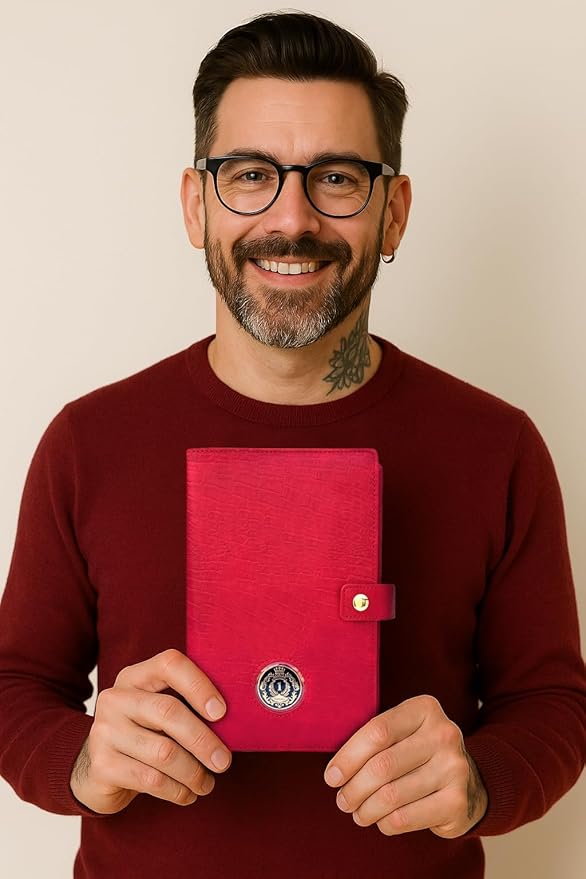 GALILEO® Double AA Big Book Cover & 12 Steps & 12 Traditions | PU Leather | Medallion Holder | AA Book Covers for Hardcover | AA Gift | Alcoholics Anonymous (Crocodile Leather/Red)