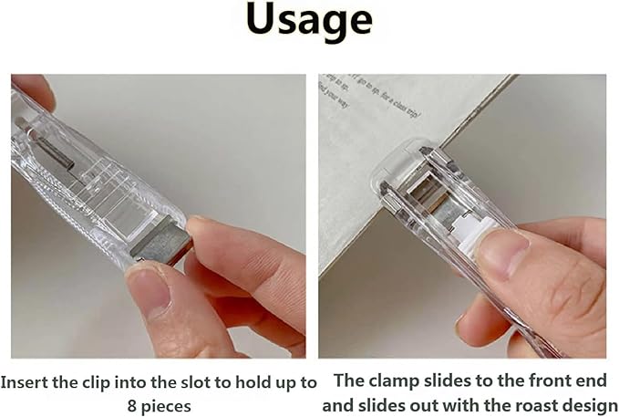 Portable Binder Clip Stapler, Includes 150 Reusable Clips, Push Clip Staplers, Mini Push Stapler Clamp Staplers for Desktop Document Home School Desk Office (P#)