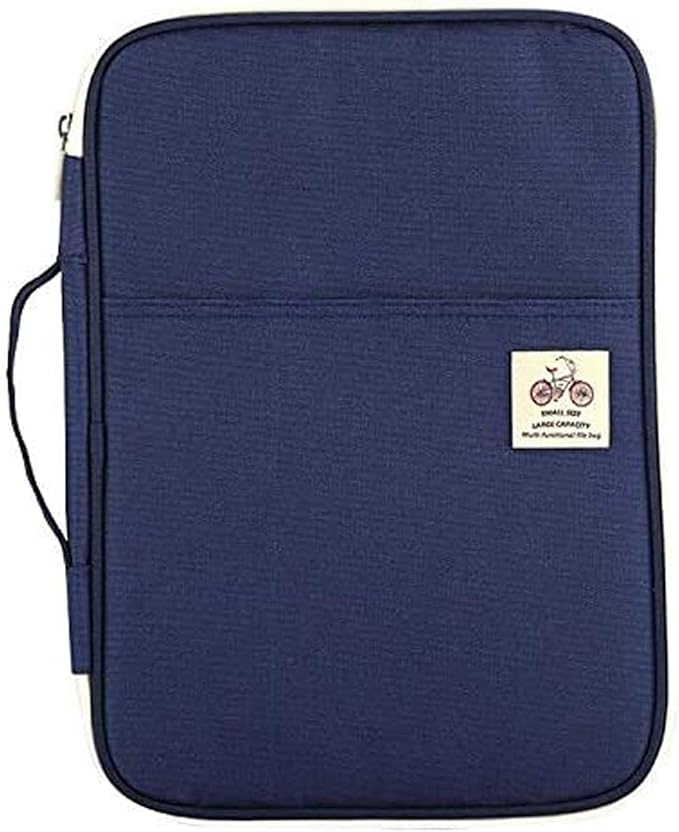 JAKAGO A4 Travel Portfolio Multifunctional Document Organizer Zippered Case for Office Supplies (Blue)
