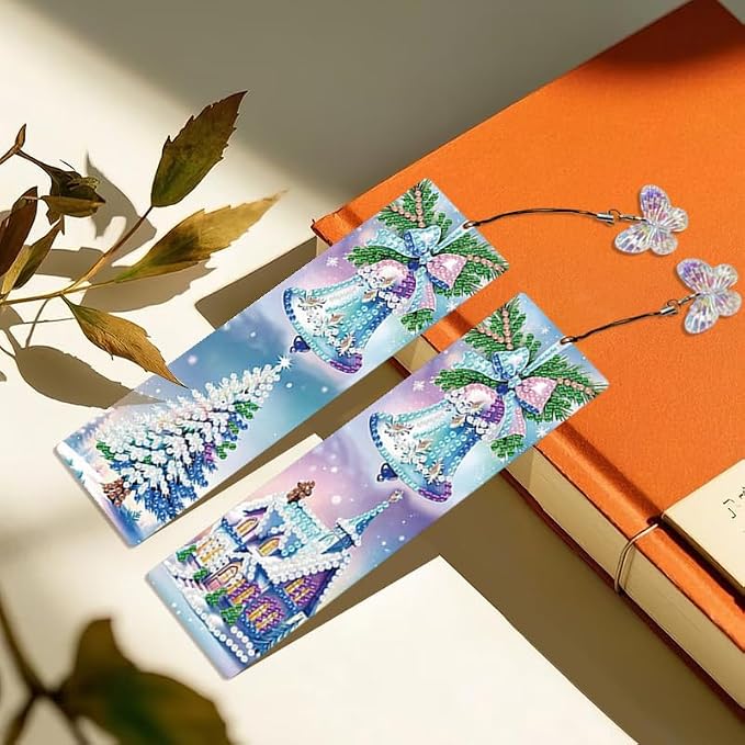 8 Pcs 5D Diamond Art Bookmarks for Reading Lovers, Handmade DIY Diamond Painting Book Marks with Tassels for DIY Making Beginners Adults Arts Craft Supplies (Snowman)