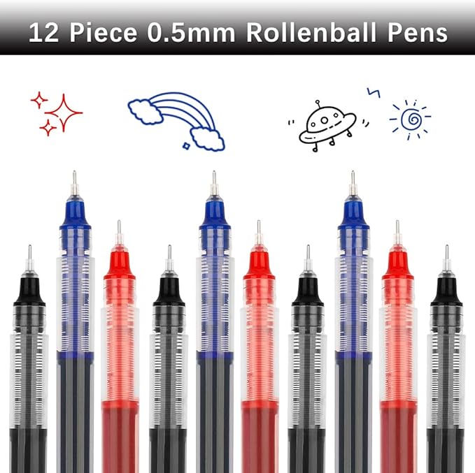 Christmas Gifts Pens for School Back to School Supplies High School Pens for College Fine Tip Pen Red Blue Black Rollerball Pen 12 PCS Fine Point Smooth Writing Pack of Pens 0.5 Mm Ink Note Taking