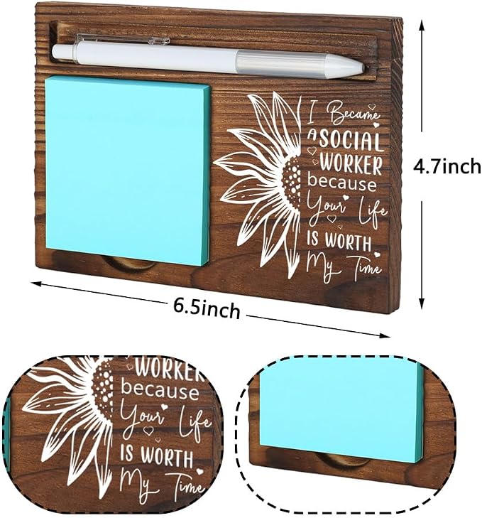Wooden Sticky Note Holder for Social Workers, Motivational Gift, Desk Organizer for Social Service Professionals, 16.5 x 12 x 1.5 cm,LQQ26