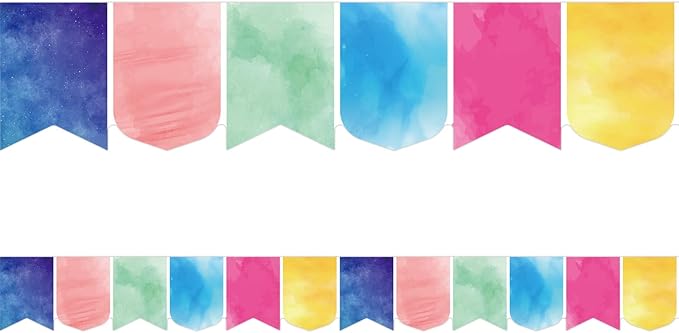 Fancy Land Watercolor Bulletin Board Border Pennants Die-Cut Scalloped Trim Border for Back to School Classroom Decorations 52ft