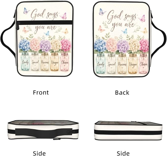 God Say You are Flower Butterfly Bible Cover Case Carrying Book Protector Case Bible Study Supplies Accessories Holder Case Christian Gift for Women Men