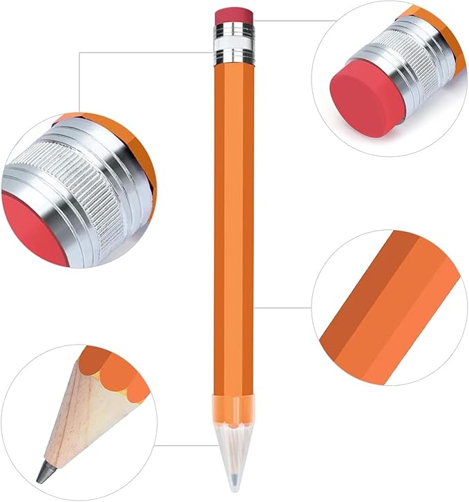 BUSHIBU Giant Pencil, 14 Inch Big Jumbo Pencils, Funny Oversized Huge Comically Large Pencil with Cap for Prop/Gifts/Decor(Yellow/Orange)