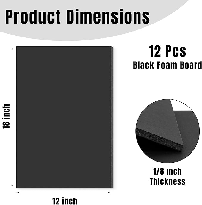 Golden State Art Foam Board 12x18-12 Pack - 1/8" Thick Black Poster Board Acid Free Foamboard for Paintings Prints, Art, Display, Crafts, Presentation and Projects