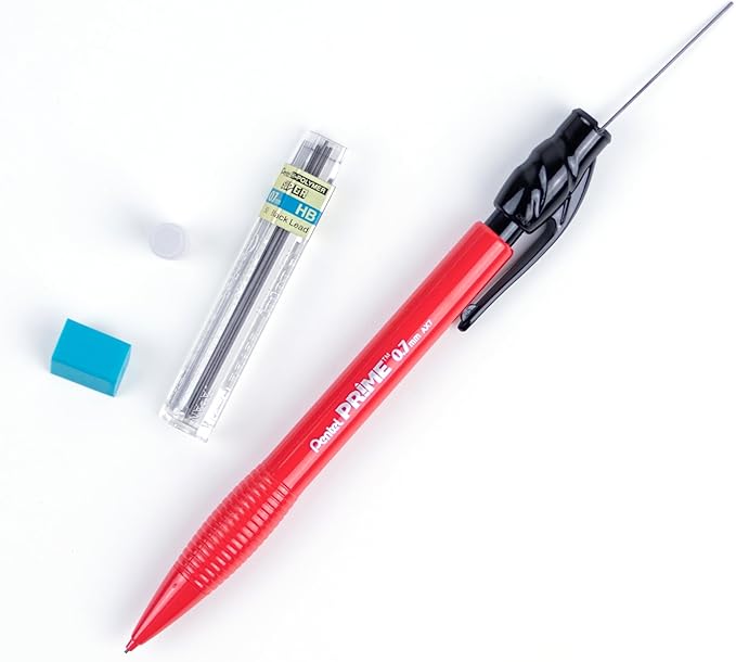 Pentel Prime Mechanical Pencil 0.7mm, Red Barrel, Box of 12 (AX7B)