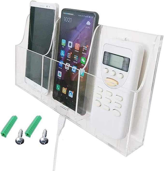 Acrylic Wall Mount Desk Organizer Storage Box for Cell Phones Holder in Home Office (3 Grid)