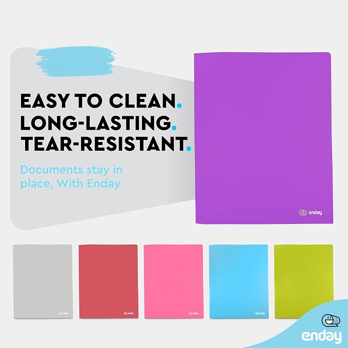 Enday Plastic File Folder with 2 Pockets, Purple, Letter Size, 11.5 x 9.5 in