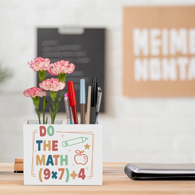 Funny 67 Math Teacher Pencil Holder Decor Teacher Appreciation Gifts for Office Mathematician Math Lover Gifts math Theme Wooden Organizer Vase for Office Home Desk Table Bookshelf