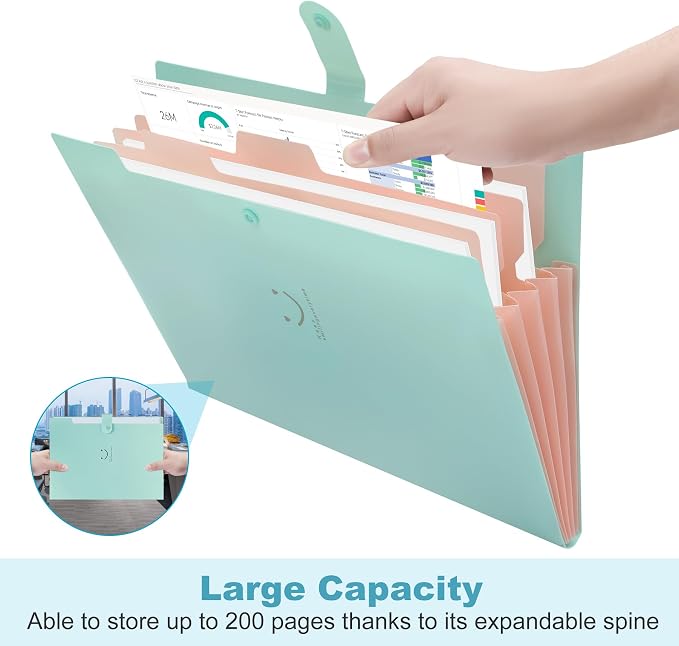 Expanding File Organizer – 5 Pack Accordion Folders with 168 Labels, Snap Closure, A4/Letter Size, Portable Document Storage for Home, Office & School