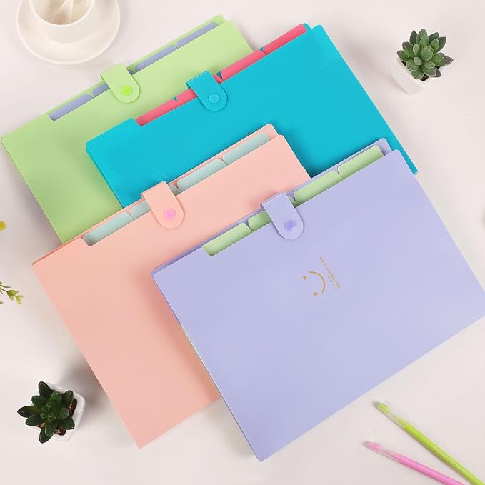 SKYDUE Expanding File Folder 5 Pockets, Skydue Letter A4 Paper Accordion Document Organizer (Pink)