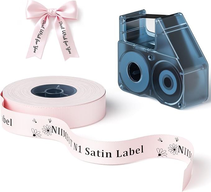 NIIMBOT N1 Satin Ribbon Label, 14mmx5.1m Pink Satin Ribbon, N1 Label Printer Ribbon for Gift, Wedding, Party Decor, Craft Work (Pink)