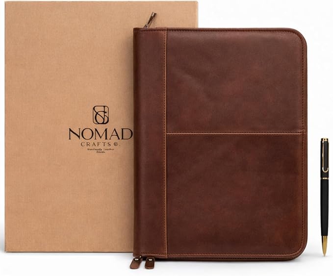 Leather Padfolio with Zipper – Business Portfolio for Men and Women, Legal Pad Portfolio, Leather Folder, Professional Padfolio for Meetings and Interviews