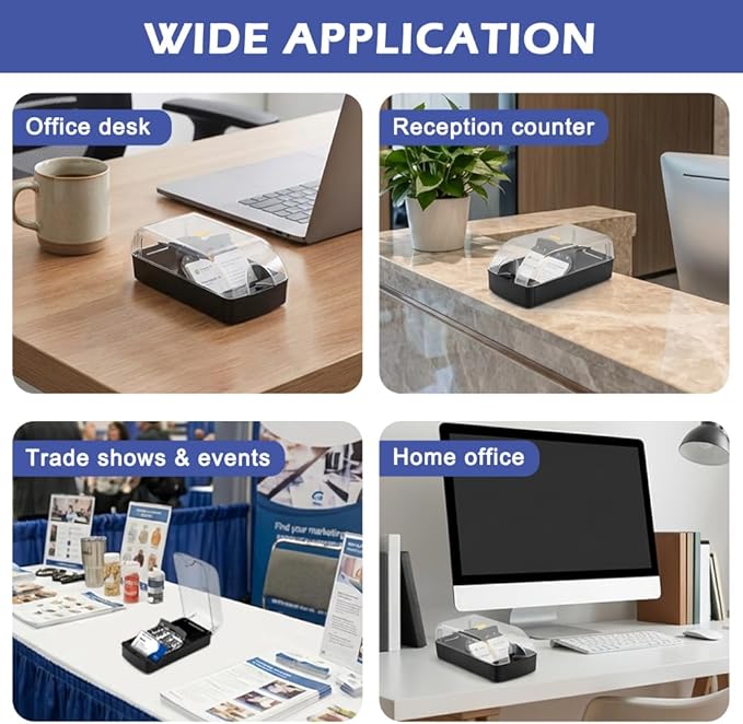Business Card Box, Lightweight Desk Organizer with Clear Lid Storage up to 350 Cards Credit Cards Holder File Box Storage for Tabletop Office (2)