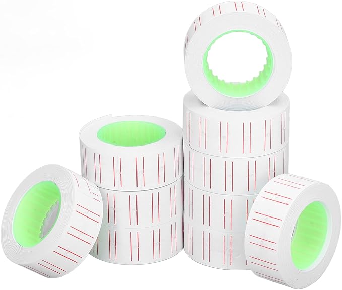 Double Red Line Tag Stickers 30 Rolls (15,000 Labels) for MX5500 Labeler, Feed Single Row Compatible with Most Pricing Machines