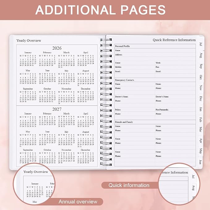 2026-2027 Planner - Academic Planner 2026 2027 for Women & Men, July 2026 - June 2027, Monthly and Weekly Calender with 12 Monthly Tabs, 6.4" x 8.5", Pink