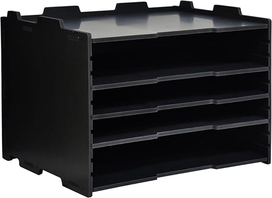 4 Tier Adjustable Shelves Office Desk Organizer,Wooden Desk File Organizer, Letter Tray, Document Letter Mail Tray Sorter, White/Black (Black-4tray(with 3 Adjustable Shelves))