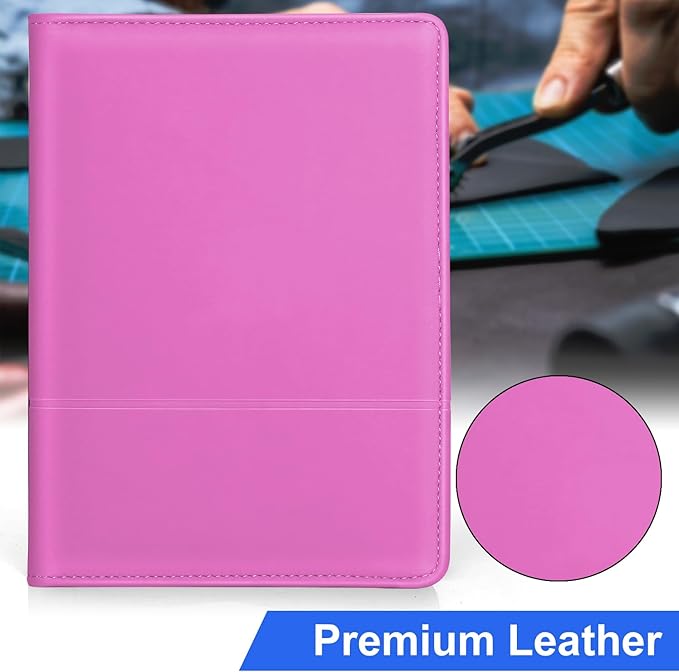 Classic Padfolio/Junior Portfolio Folder Case, Business A5 Binder Organizer Notepad for Men Women, 5 x 8 Writing Pad Included, Rose Red