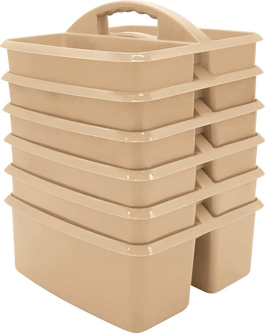 Teacher Created Resources Light Brown Portable Plastic Storage Caddy 6-Pack for Classrooms, Kids Room, and Office Organization, 3 Compartments
