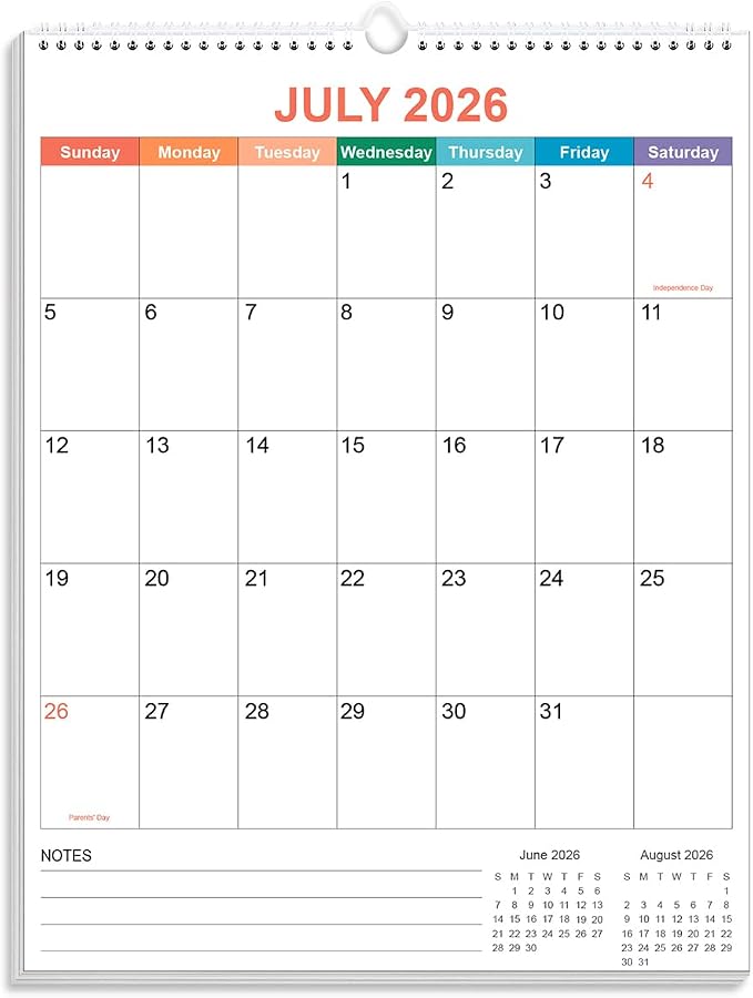 2026-2027 Calendar - Wall Calendar 2026-2027 from July 2026 - December 2027, 18 Months Calendar with Twin-Wire Binding & Hanging Hook, 8.5" x 11", Vertical Calendar, Colorful