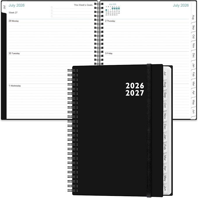 2026-2027 Planner - Planner 2026-2027 from July 2026 to June 2027 with 12 Monthly Tabs, Flexible Cover, Inner Pocket, 8.5" x 11", Black-C