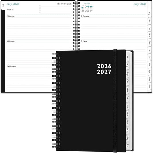 2026-2027 Planner - Planner 2026-2027 from July 2026 to June 2027 with 12 Monthly Tabs, Flexible Cover, Inner Pocket, 8.5" x 11", Black-C
