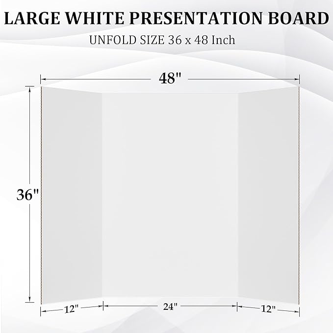 Ndsox 2 Pack 36" x 48" White Trifold Poster Board Large Corrugated Tri Fold Business Presentation Boards Picture Posterboard for Science Fairs, School Projects, Event Displays, Art Exhibitions