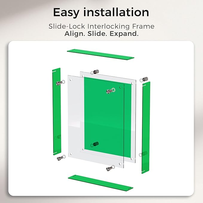 TOWON 9x12 Inch Green Acrylic Dry Erase Board & Photo Frame, Wall Mount Writing Remind Board with Slide-Lock Design for Home Office, Kitchen and Dorm Décor | 4 Dual-Tip Markers and Double-Sided Eraser