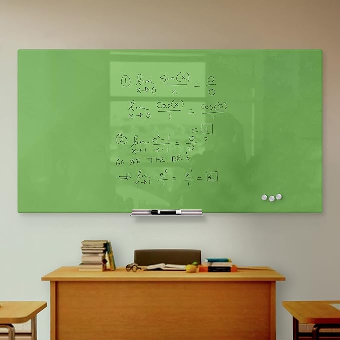 Magnetic Dry Erase Glass Board, Green Frameless Surface Glass Board with Eased Corners - Includes Magnets, Marker, Eraser, Marker Tray by Fab Glass and Mirror Light Green 36" x 60"