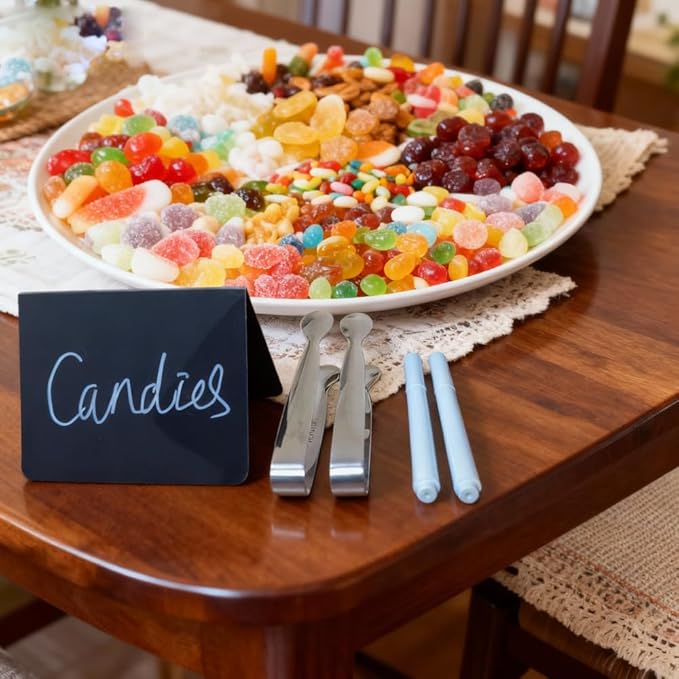 Mini Chalkboard Signs for Food, Mini Serving Tongs, 24-Piece Buffet Display Set with Erasable Pens for Wedding, Party, Charcuterie Catering Supplies