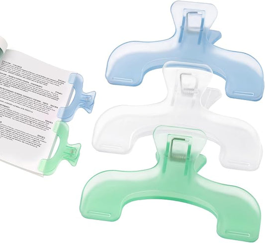 3 Pcs Book Page Holder, 4.72" Widened Transparent Page Holder for Books, Notebooks - Non-Slip Hands, Free Reading for Home, Office, School, Portable & Lightweight Bookmark Clip