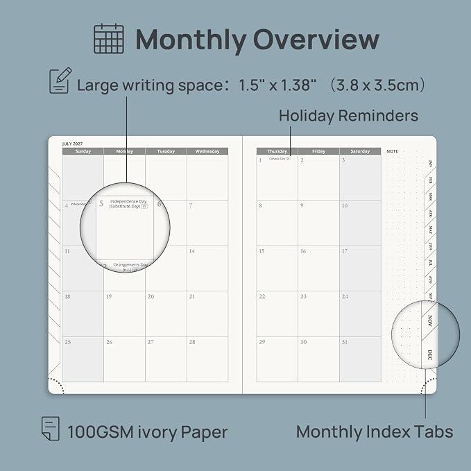 POPRUN 2027 Planner Weekly and Monthly, 6.5" x 8.75" Calendar, Jan 2027- Dec 2027 Agenda, Daily Appointment Book with Hourly Time Slots, Monthly Tabs, Hardcover, 100 GSM - Orange