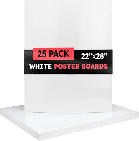 Hygloss Large Poster Board 22x28 - 25 Count Bulk Pack - 10 Pt. Thickness White Poster Board Paper for Projects, Presentations, Displays, Signs, Crafts - Blank Posterboard Multipack 22" x 28"